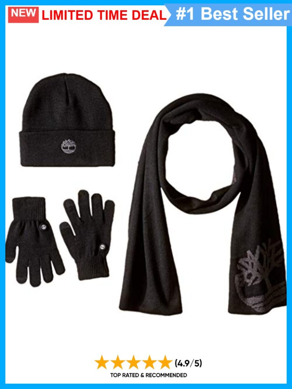 Double Layer Scarf Cuffed Beanie & Magic Glove Gift Set Soft Acrylic